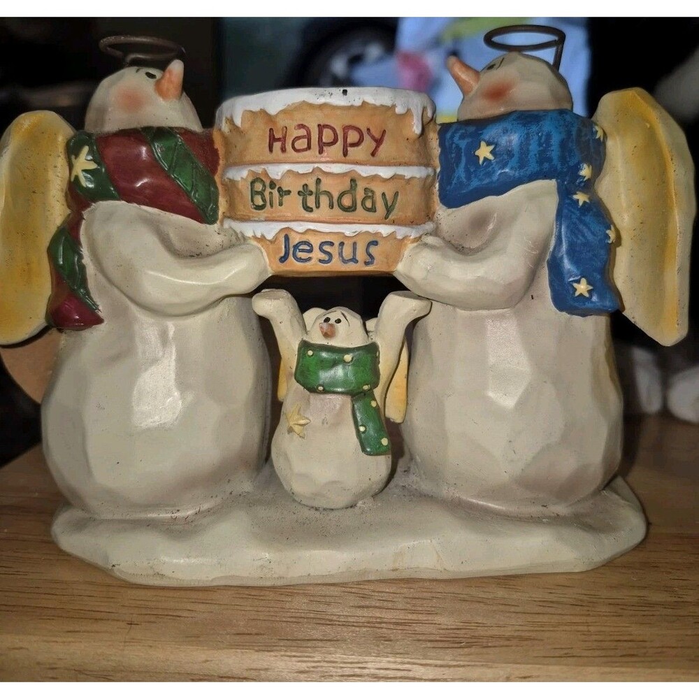 Starlight Angels Happy Birthday Jesus Candle Holder Christmas Figurine Tea Light